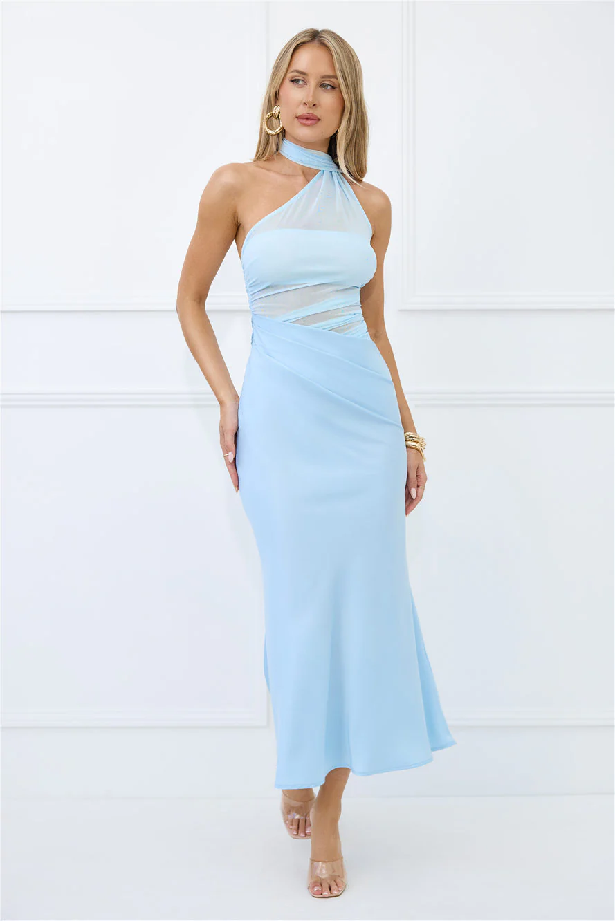 Sapphire Diva Halter Mesh Satin Maxi Dress Blue - luluinthesky