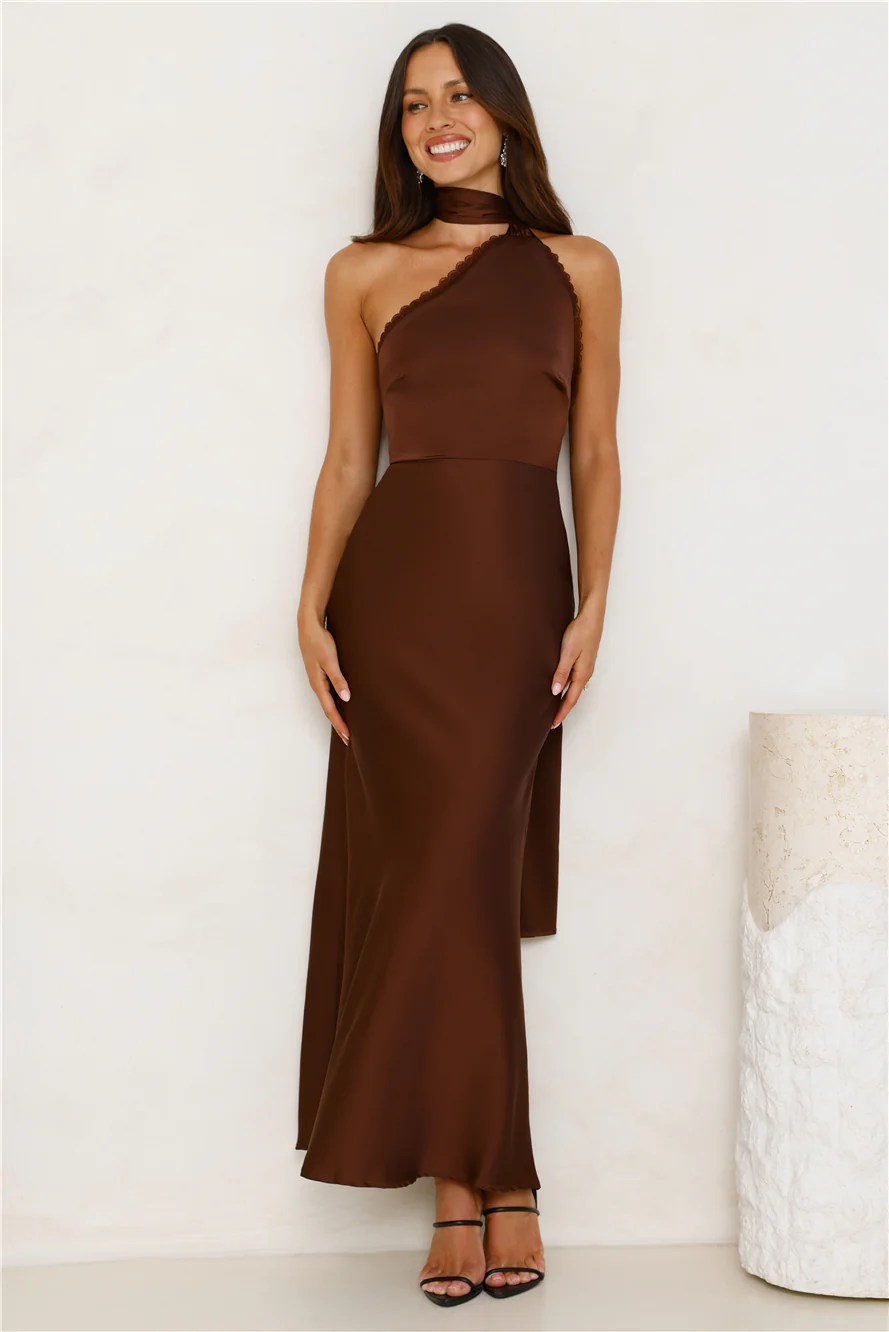 Luxe Experience Satin Maxi Dress Brown - luluinthesky
