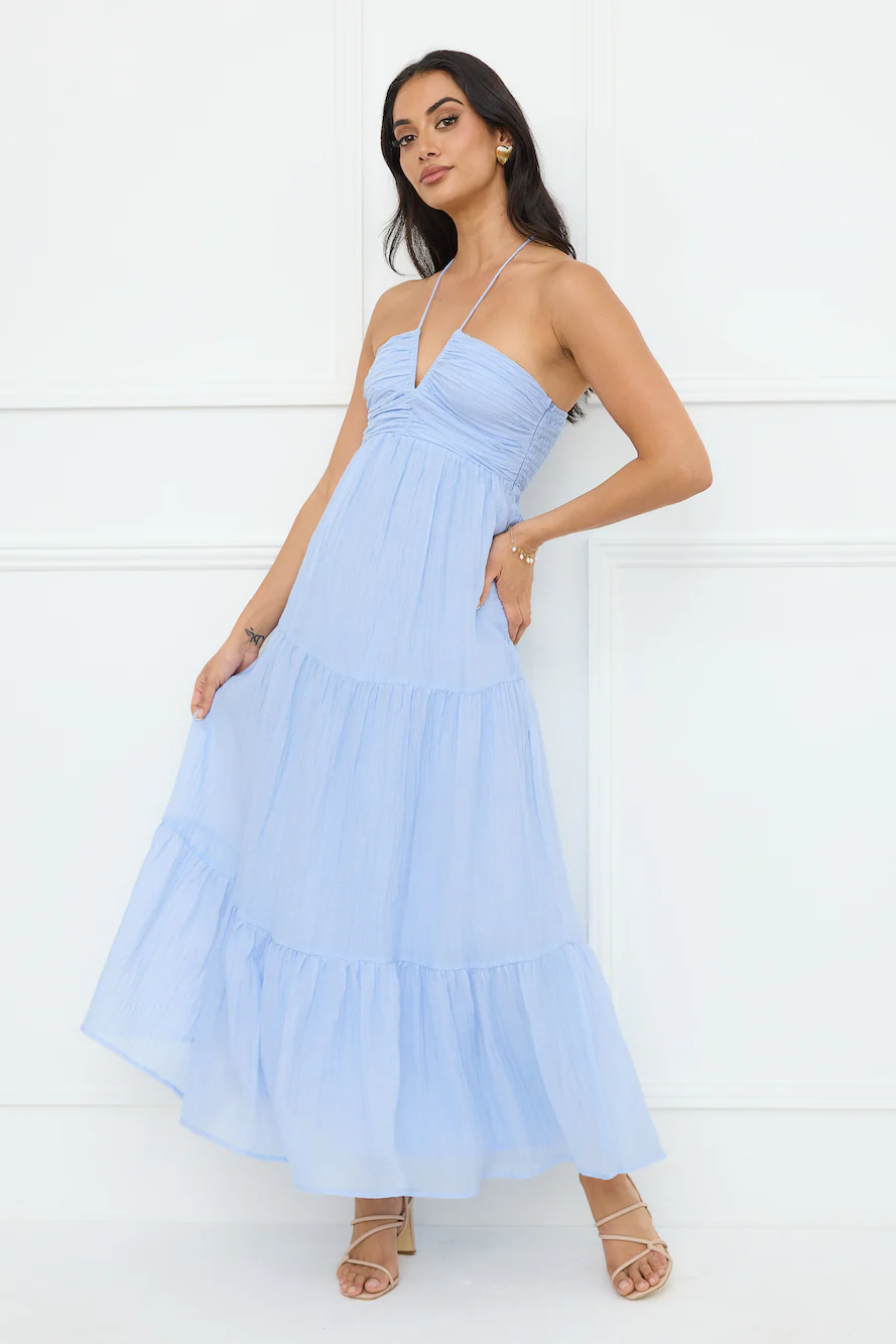 Sunshine Escape Halter Maxi Dress Blue - luluinthesky