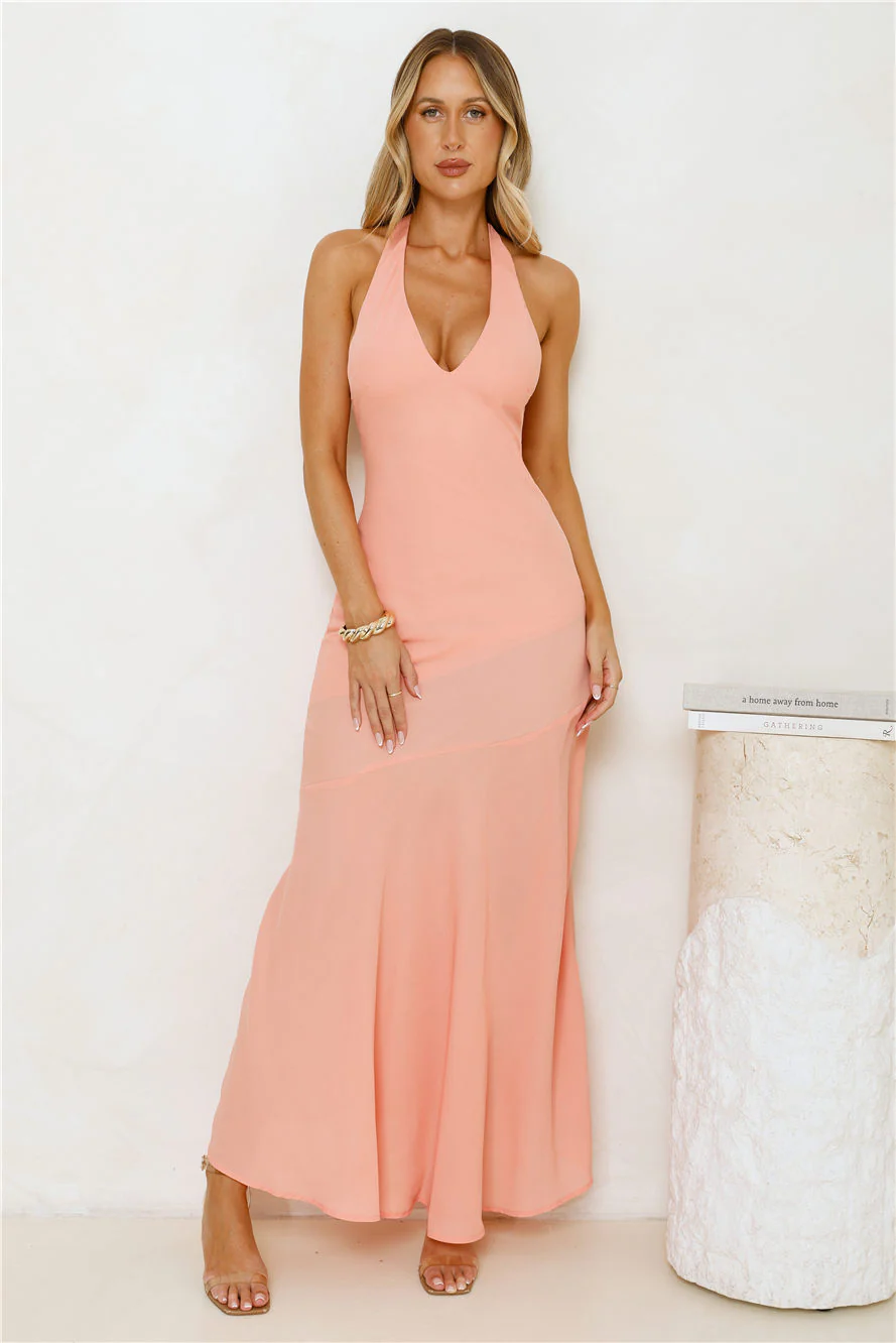 Polished Edge Halter Maxi Dress Orange - luluinthesky