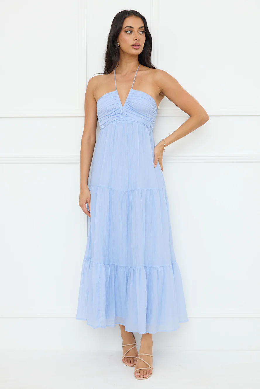 Sunshine Escape Halter Maxi Dress Blue - luluinthesky