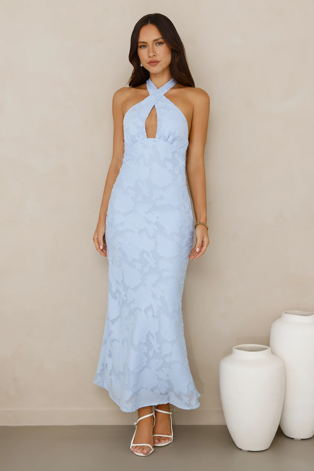 Legally Luxe Halter Maxi Dress Blue - luluinthesky