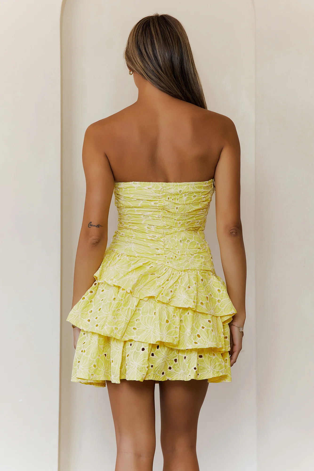 Softly Iconic Strapless Mini Dress Yellow - luluinthesky