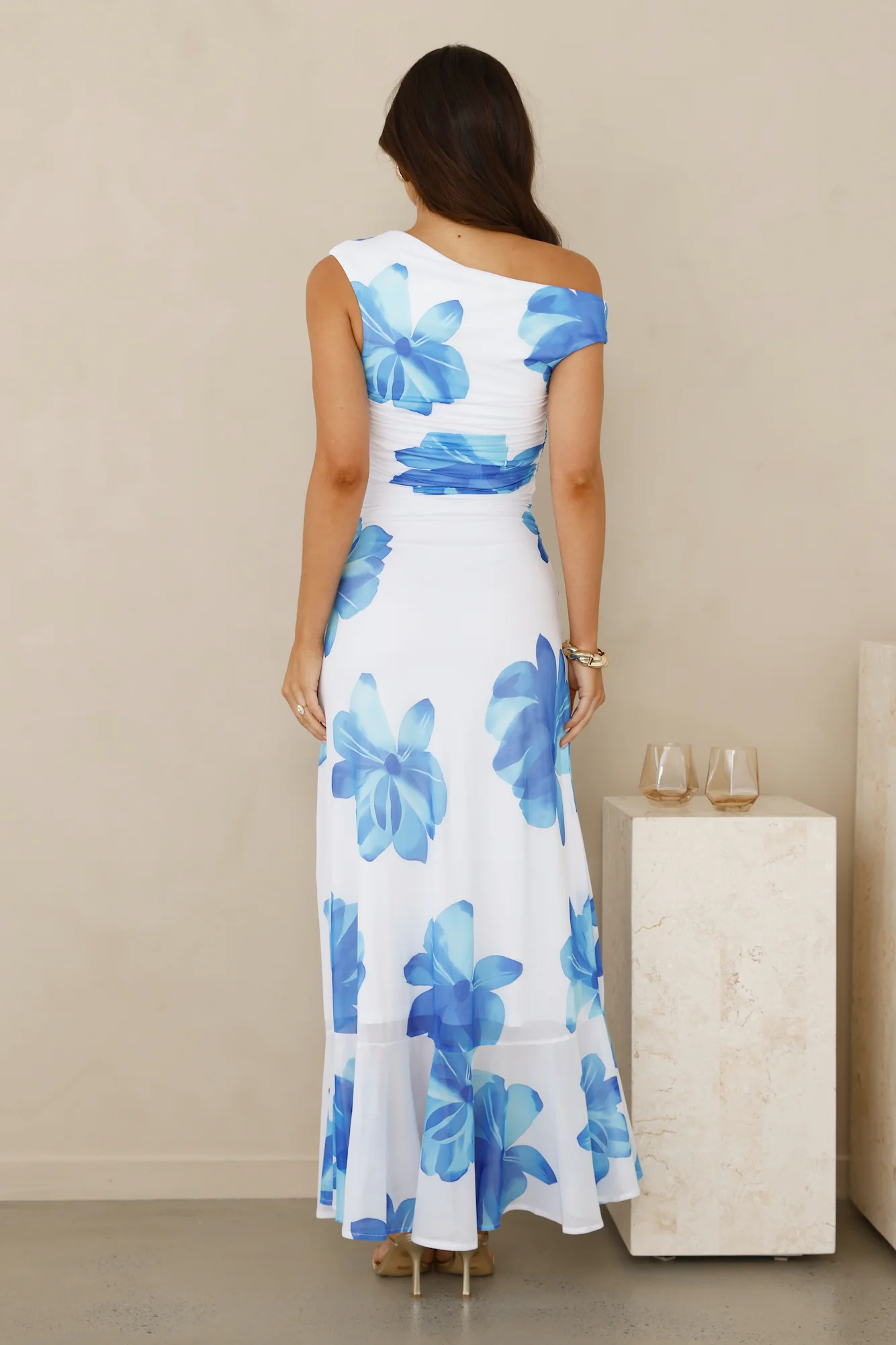 Masquerade Muse One Shoulder Mesh Maxi Dress Blue - luluinthesky