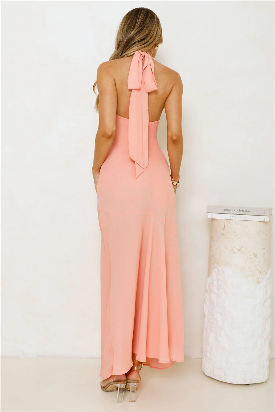 Polished Edge Halter Maxi Dress Orange - luluinthesky