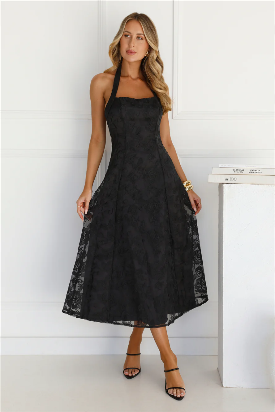 Disco Daze Halter Midi Dress Black - luluinthesky