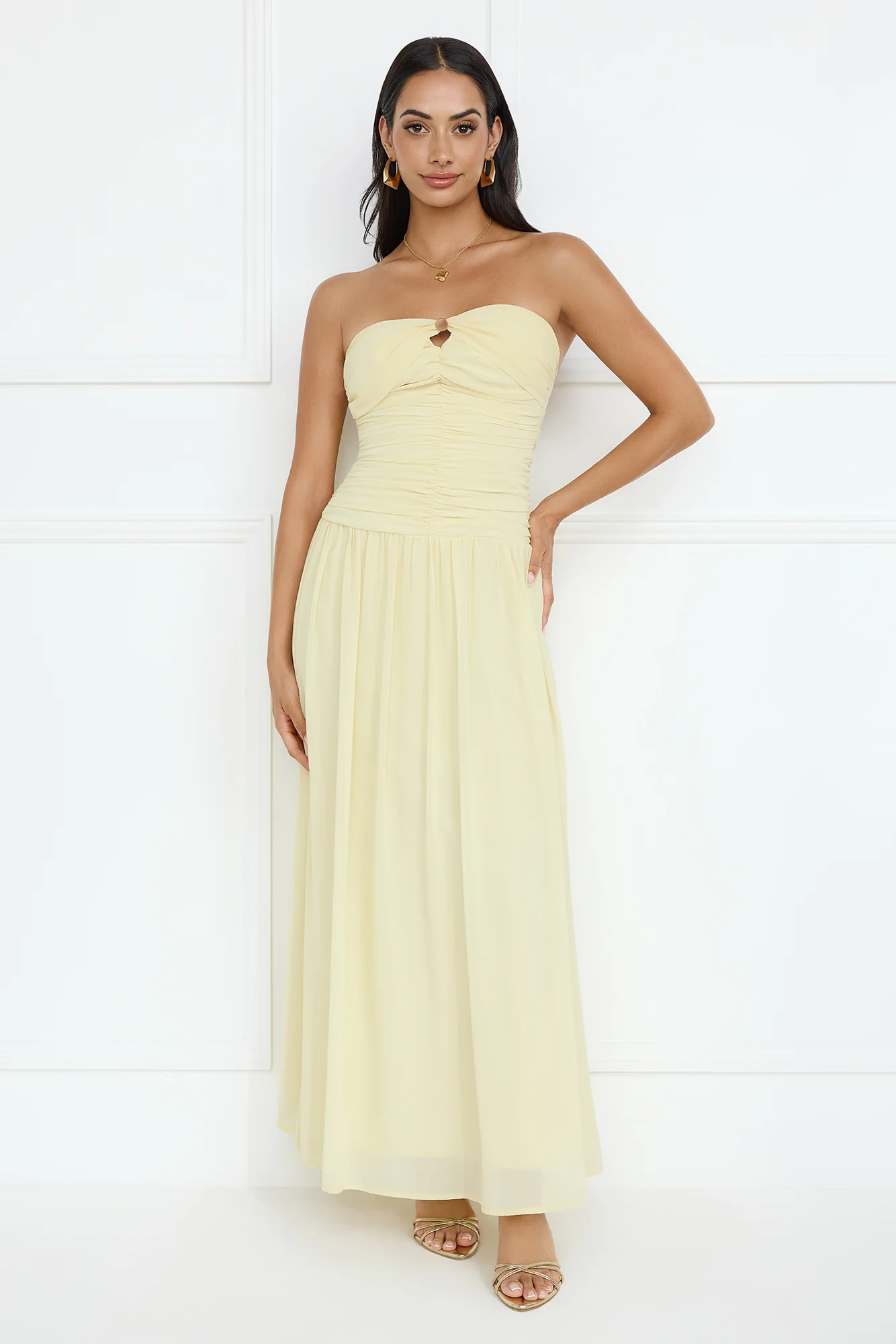 Enchanted Edit Strapless Maxi Dress Yellow - luluinthesky