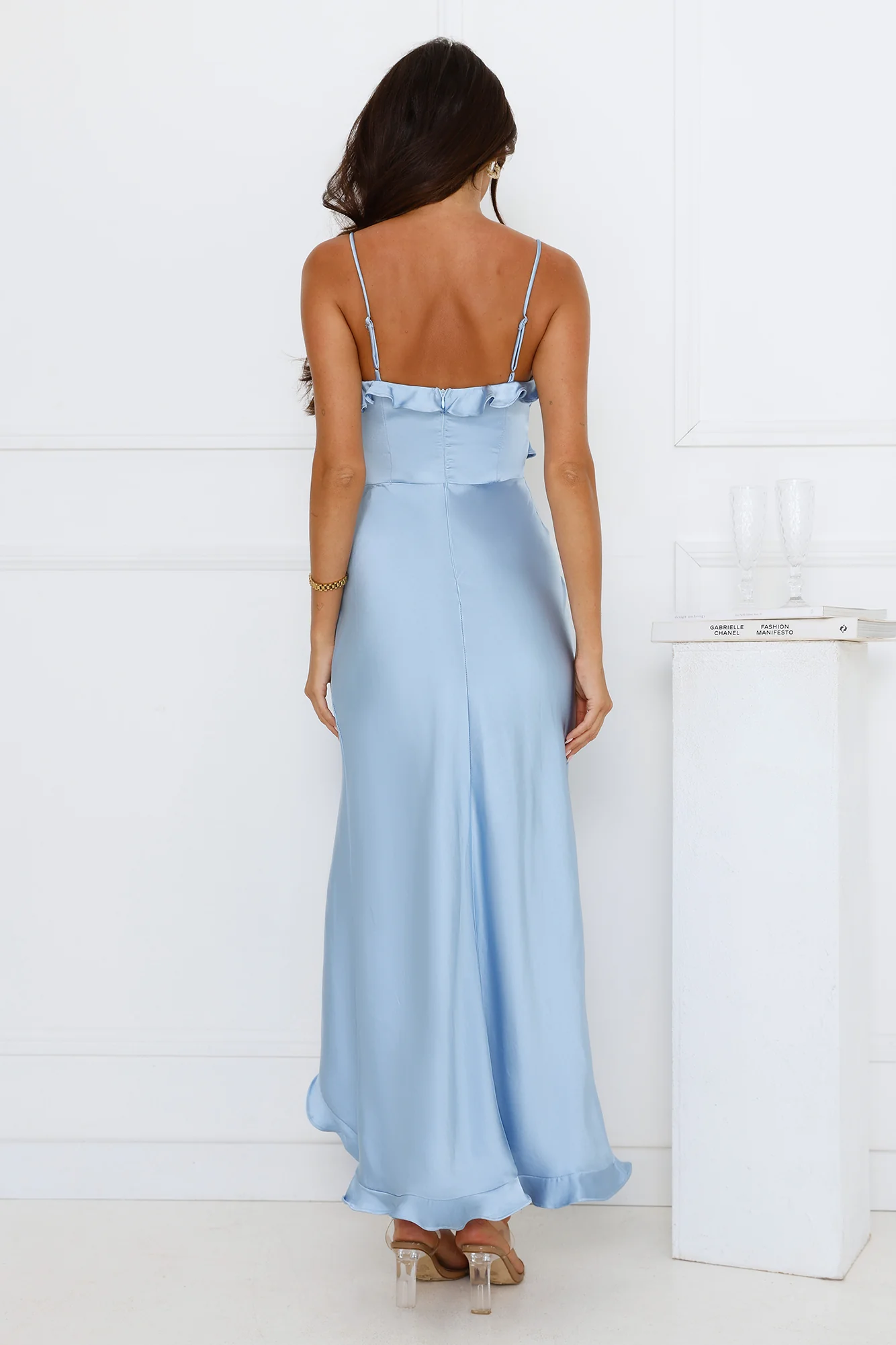 Vibrant Vixen Satin Maxi Dress Blue - luluinthesky