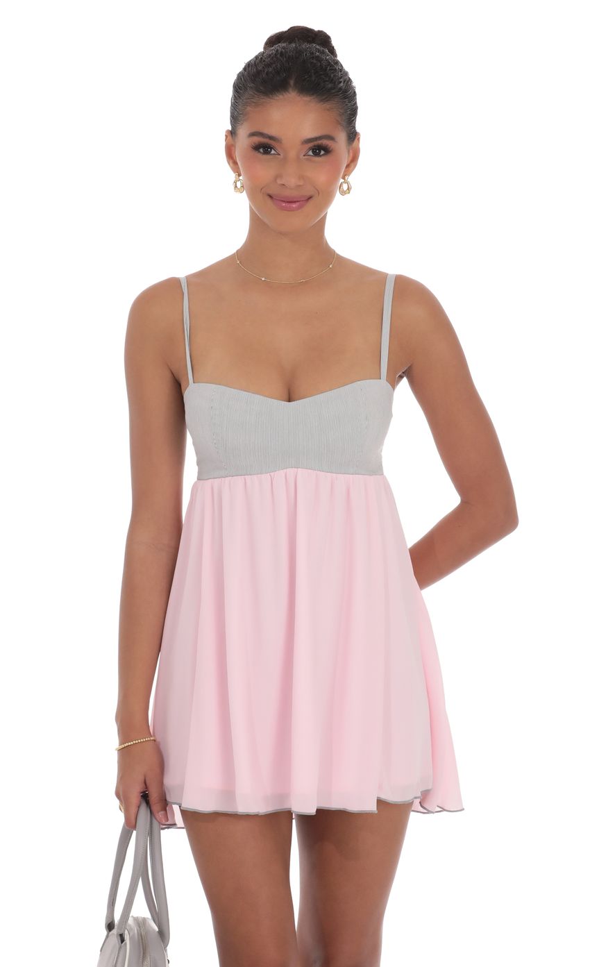 Two Toned Striped Babydoll Dress in Pink - luluinthesky
