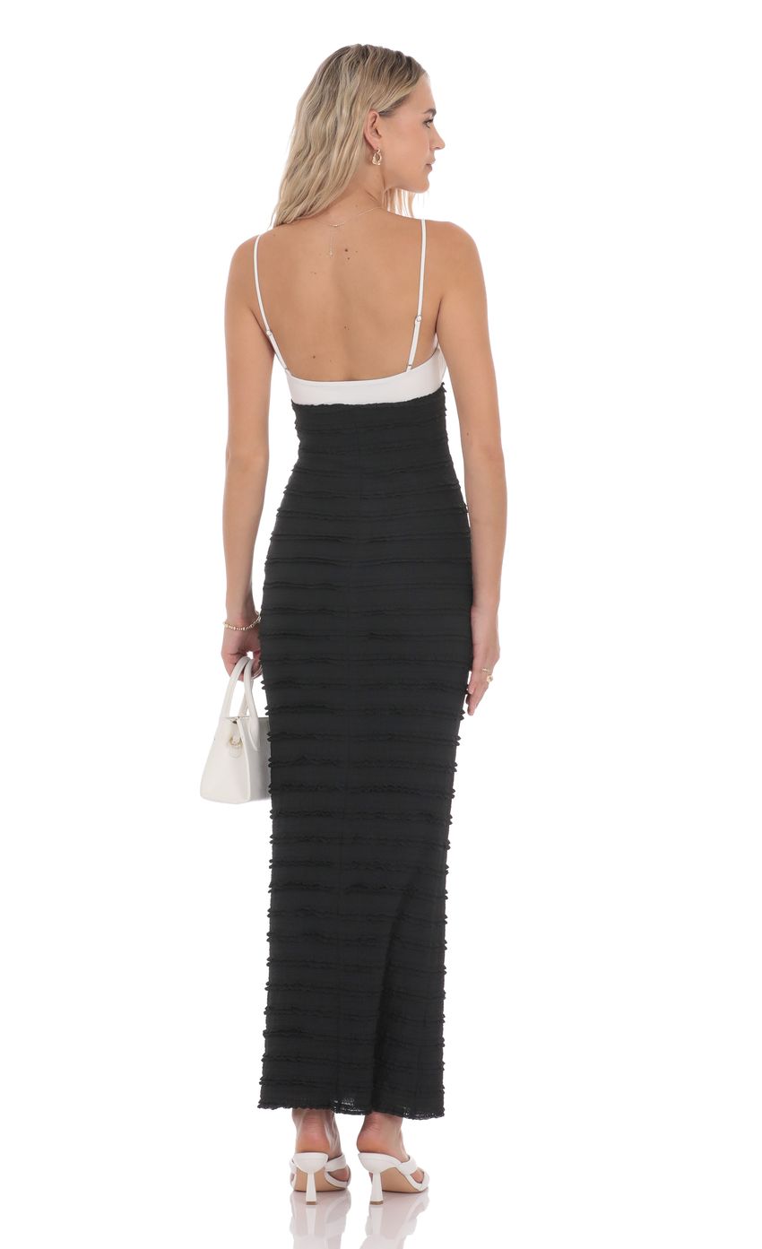 Two-Toned Frill Maxi Dress in Black and White - luluinthesky
