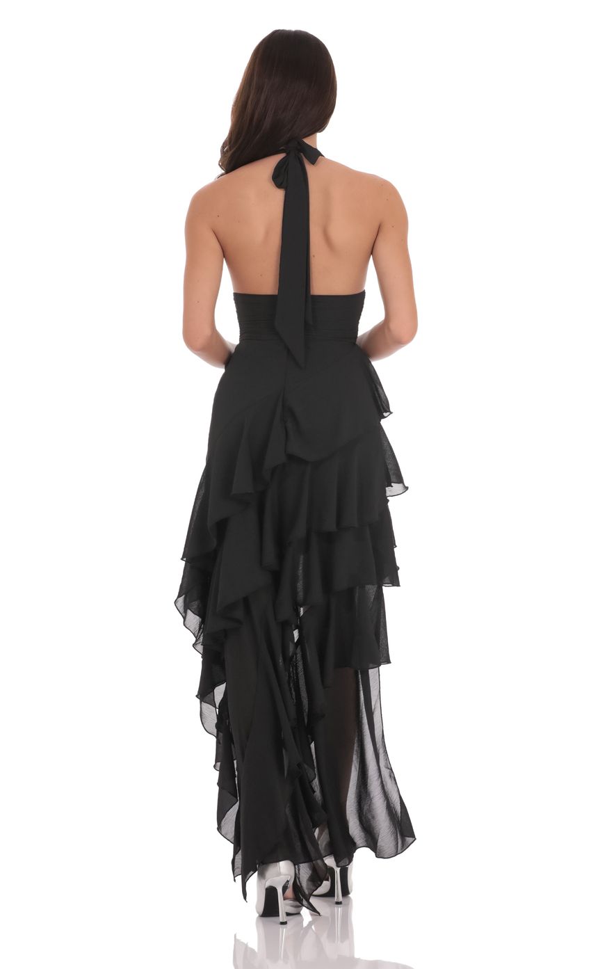 Asymmetrical Ruffle Maxi Dress in Black - luluinthesky