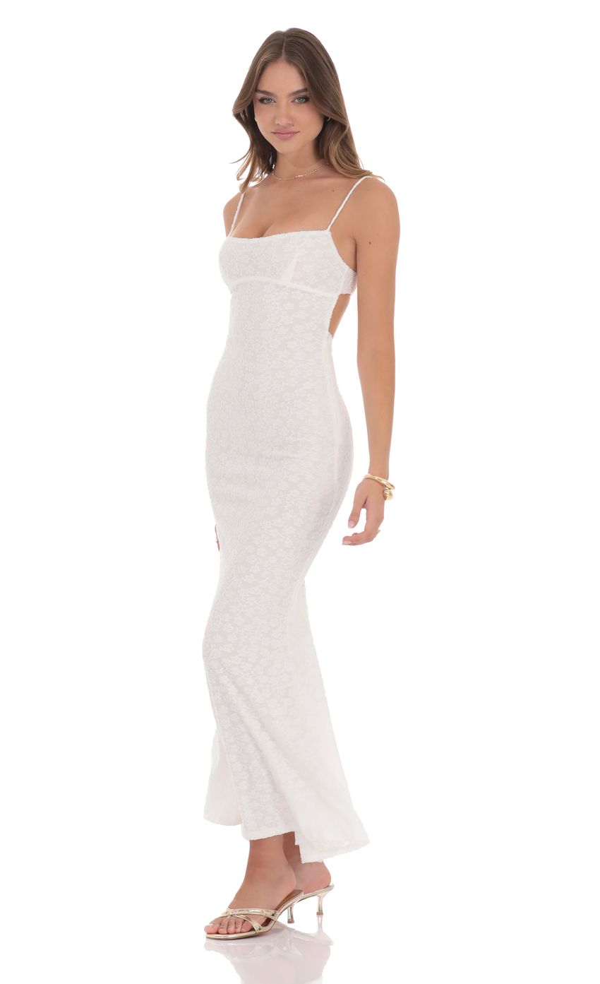 Textured Floral Maxi Dress in White - luluinthesky