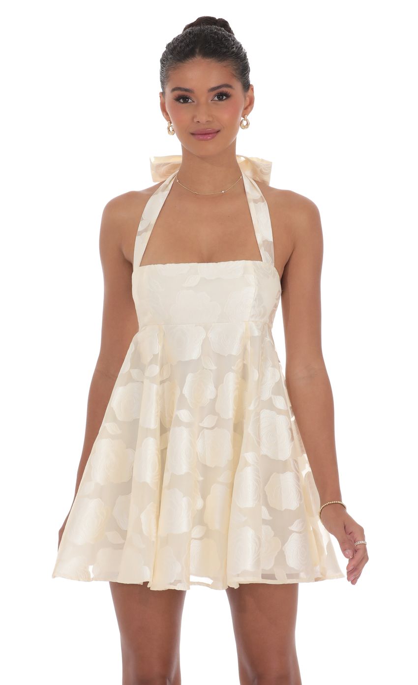 Floral Flare Babydoll Dress in Cream - luluinthesky