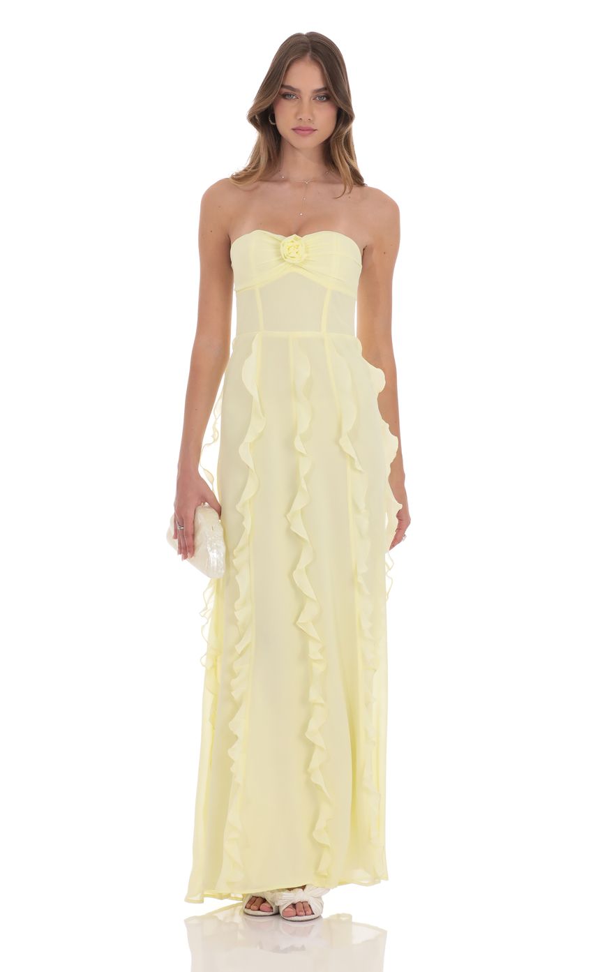 Chiffon Rossette Ruffle Maxi Dress in Yellow - luluinthesky