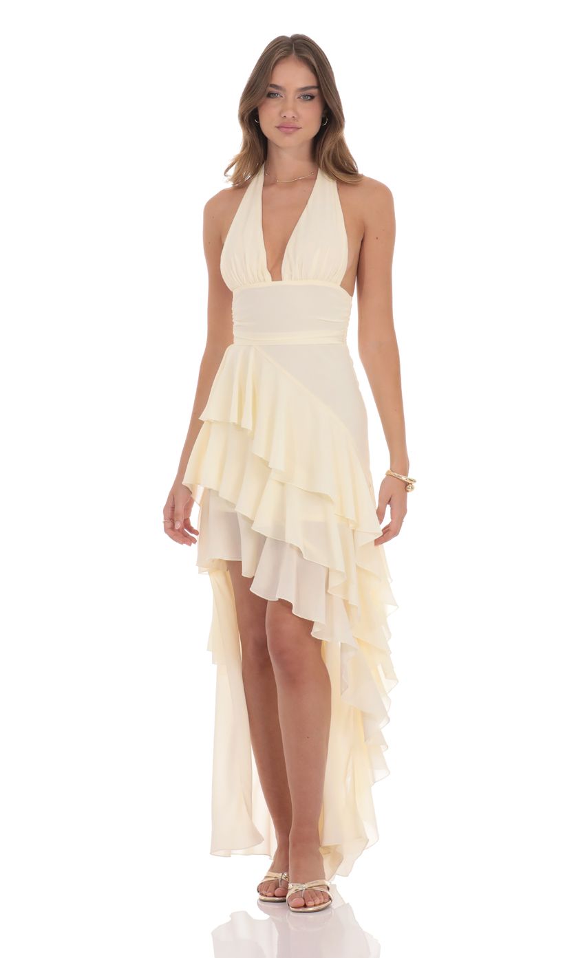 Asymmetrical Ruffle Maxi Dress in Ivory - luluinthesky