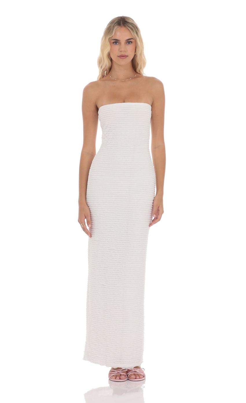 Strapless Ruffle Maxi Dress in White - luluinthesky