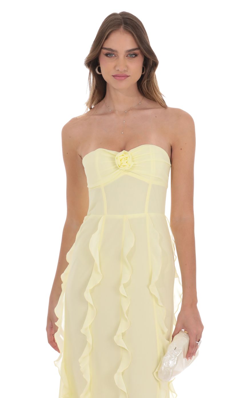Chiffon Rossette Ruffle Maxi Dress in Yellow - luluinthesky