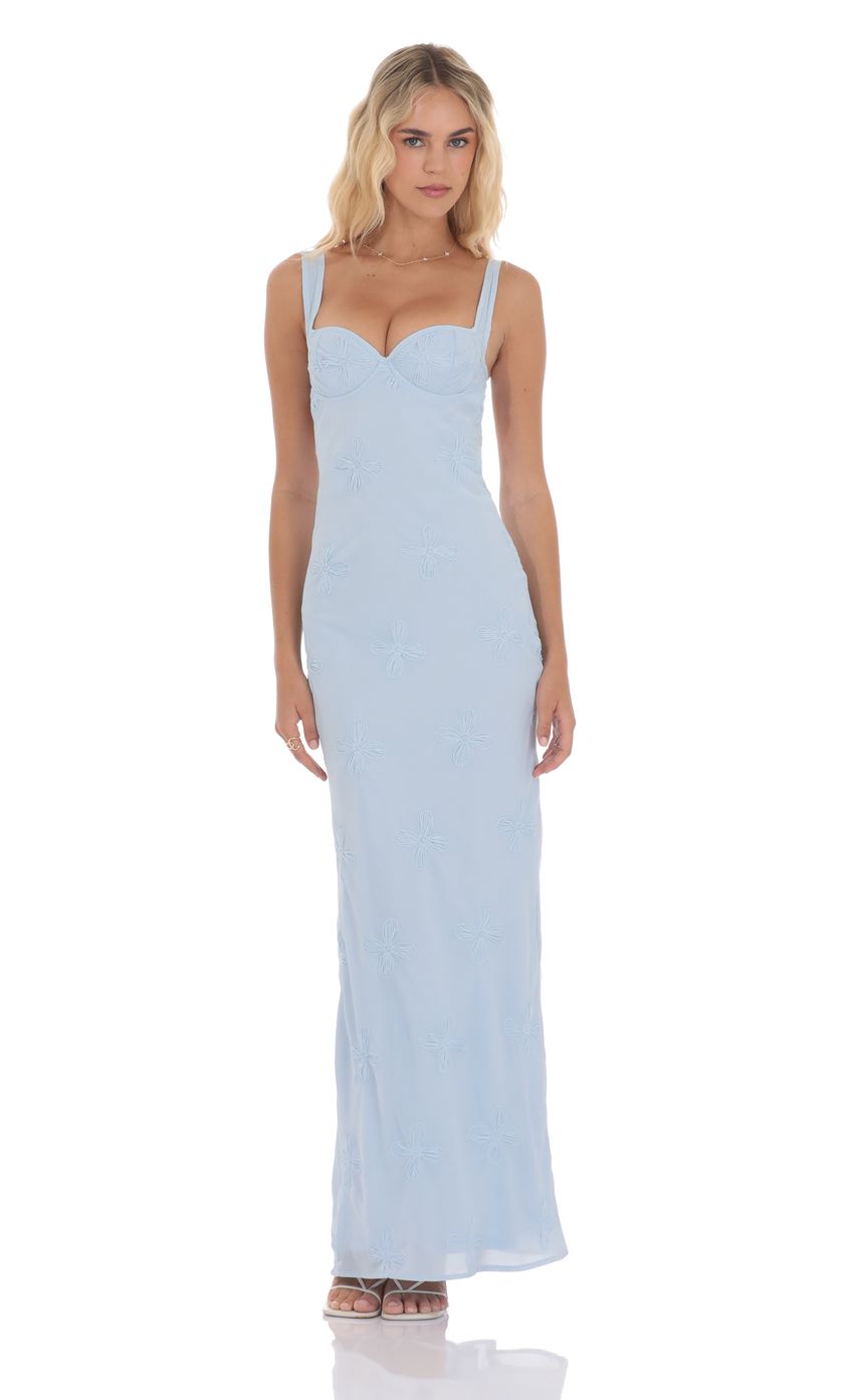 Floral Open Back Mermaid Maxi Dress in Light Blue - luluinthesky