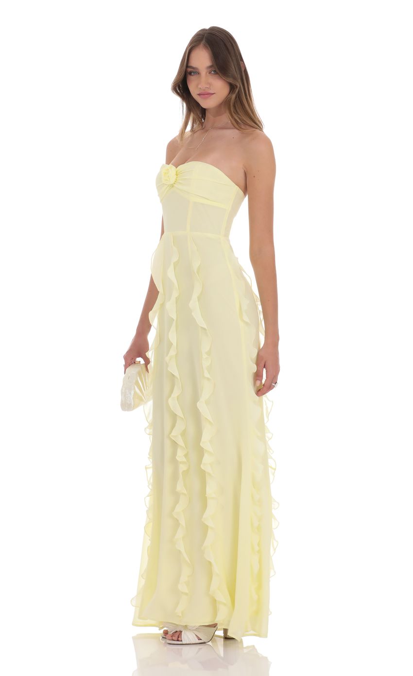 Chiffon Rossette Ruffle Maxi Dress in Yellow - luluinthesky