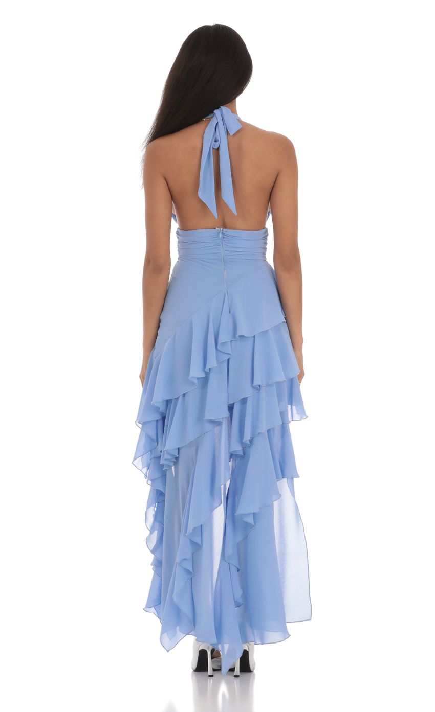Asymmetrical Ruffle Maxi Dress in Blue - luluinthesky