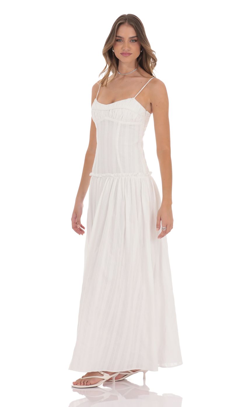 Embroidered Striped Maxi Dress in White - luluinthesky