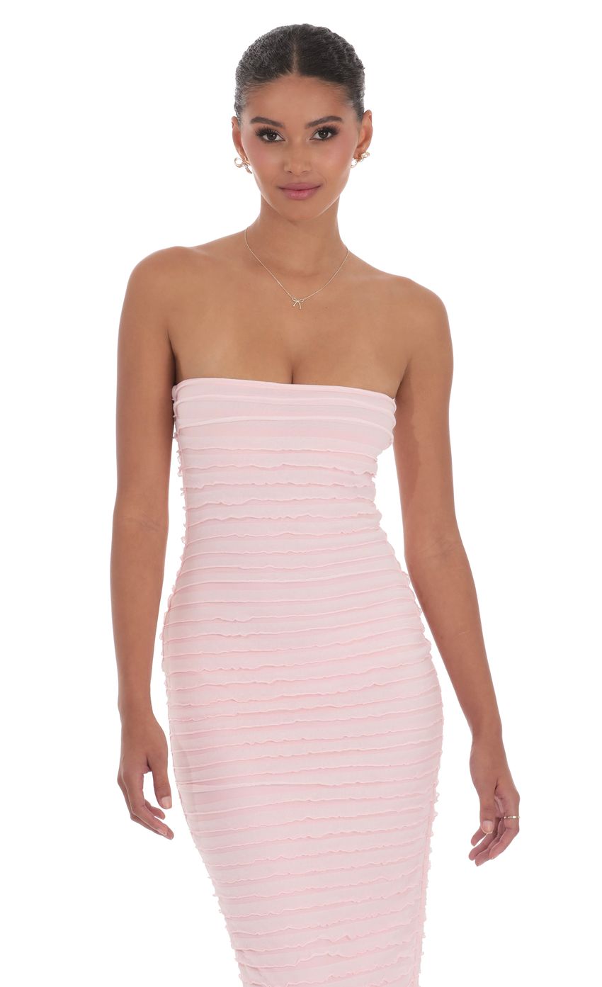 Strapless Ruffle Maxi Dress in Pink - luluinthesky