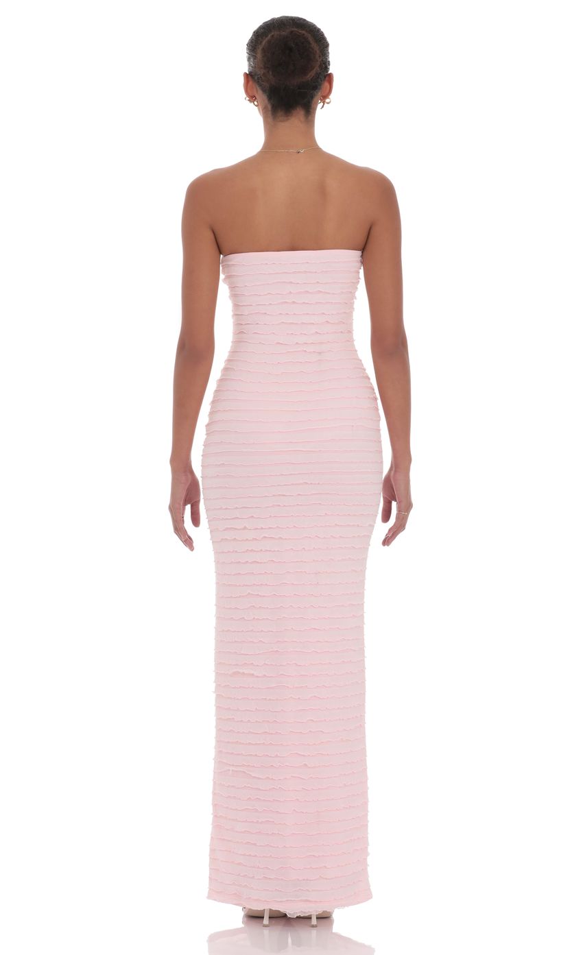 Strapless Ruffle Maxi Dress in Pink - luluinthesky
