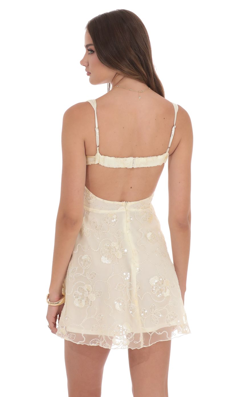Sequin Embroidered A-Line Dress in Cream - luluinthesky