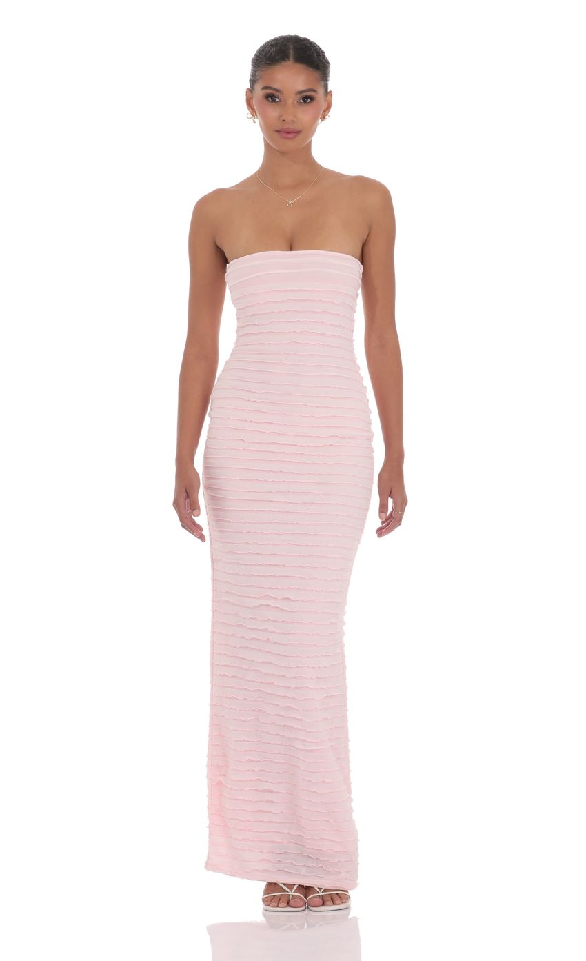 Strapless Ruffle Maxi Dress in Pink - luluinthesky