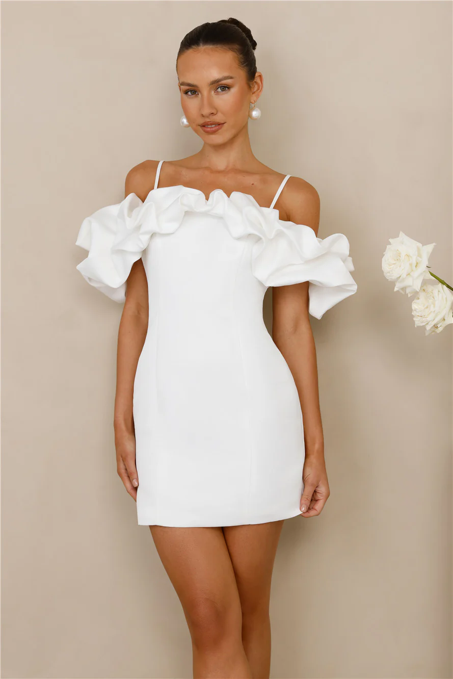 Love On Lock Off Shoulder Mini Dress White - luluinthesky
