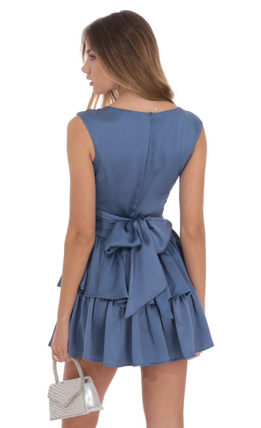 Satin Wide Strap Ruffle Dress in Denim Blue - luluinthesky