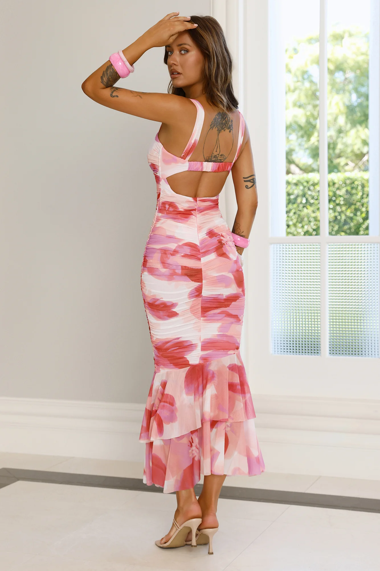 Petal Rush Mesh Maxi Dress Pink - luluinthesky