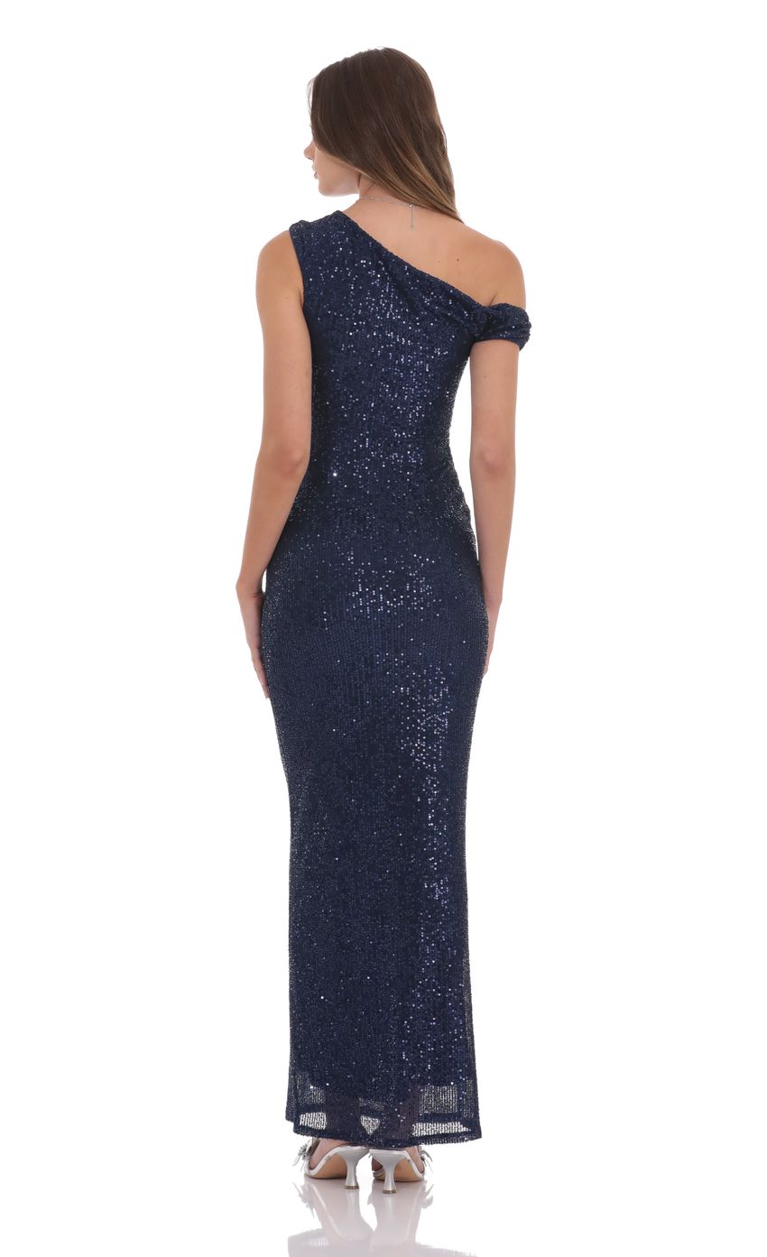Sequin Off Shoulder Maxi Dress in Navy - luluinthesky