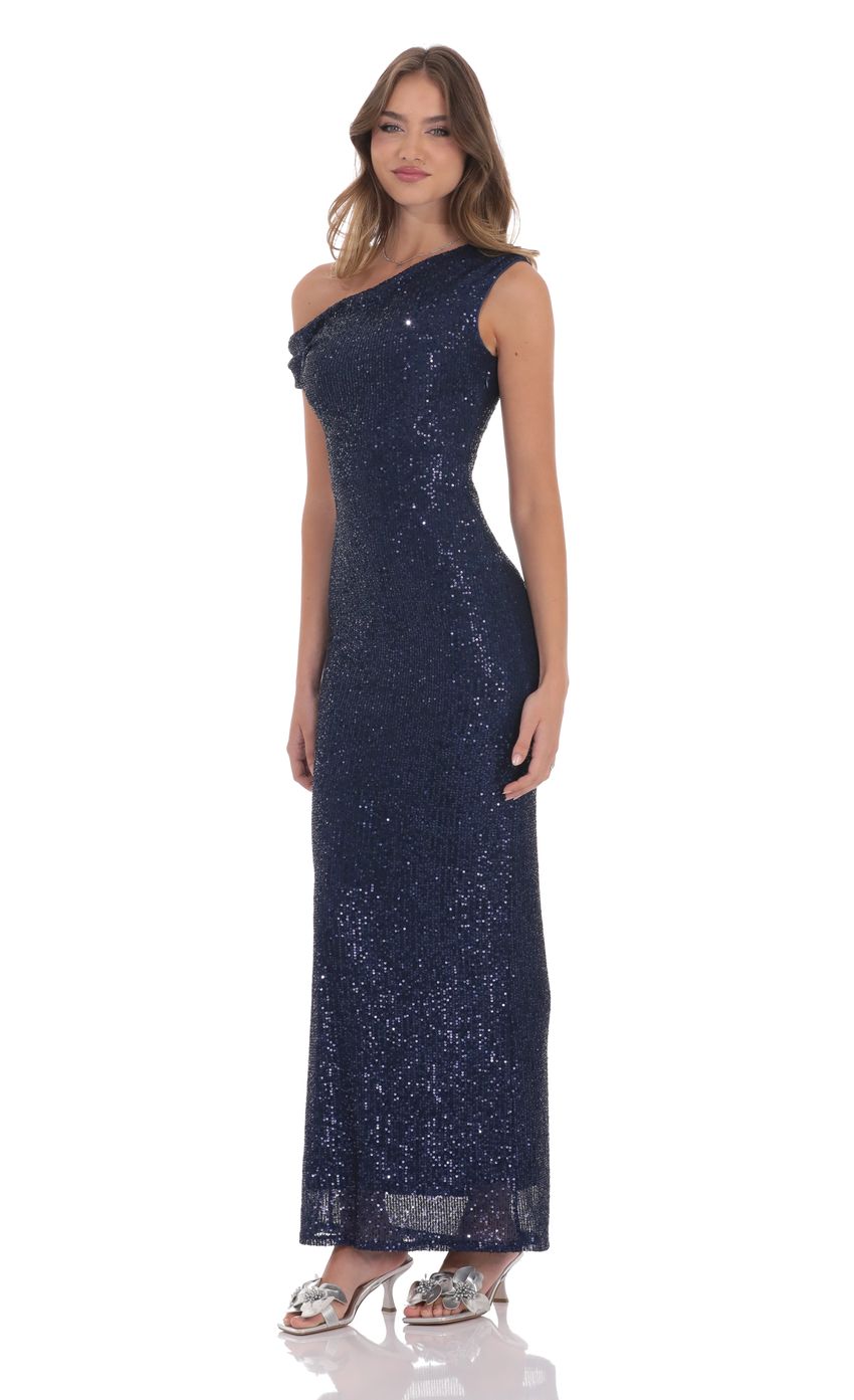 Sequin Off Shoulder Maxi Dress in Navy - luluinthesky