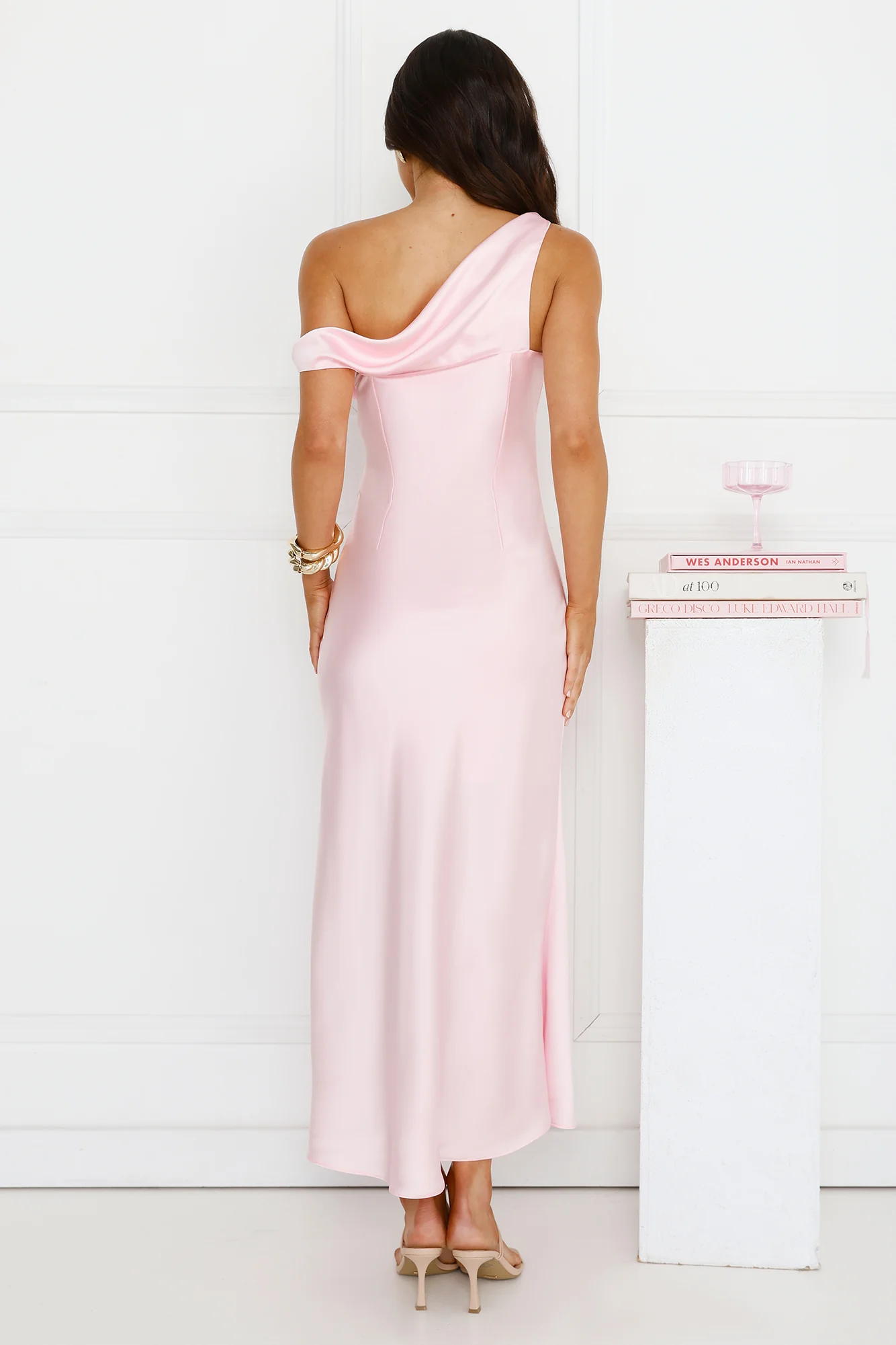 Stylish Season Off Shoulder Satin Midi Dress Pink - luluinthesky