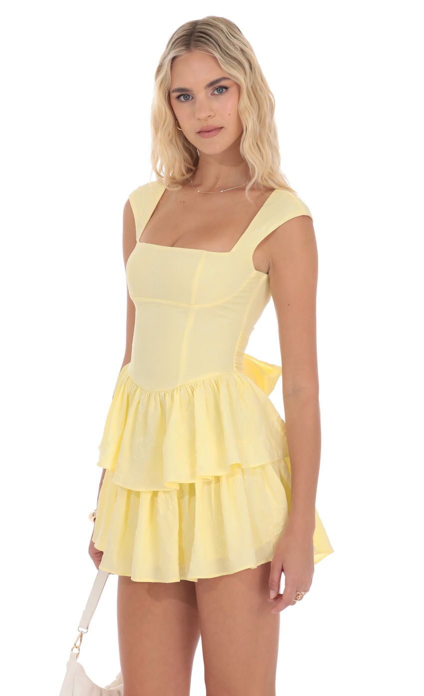 Floral Jacquard Wide Strap Ruffle Dress in Yellow - luluinthesky