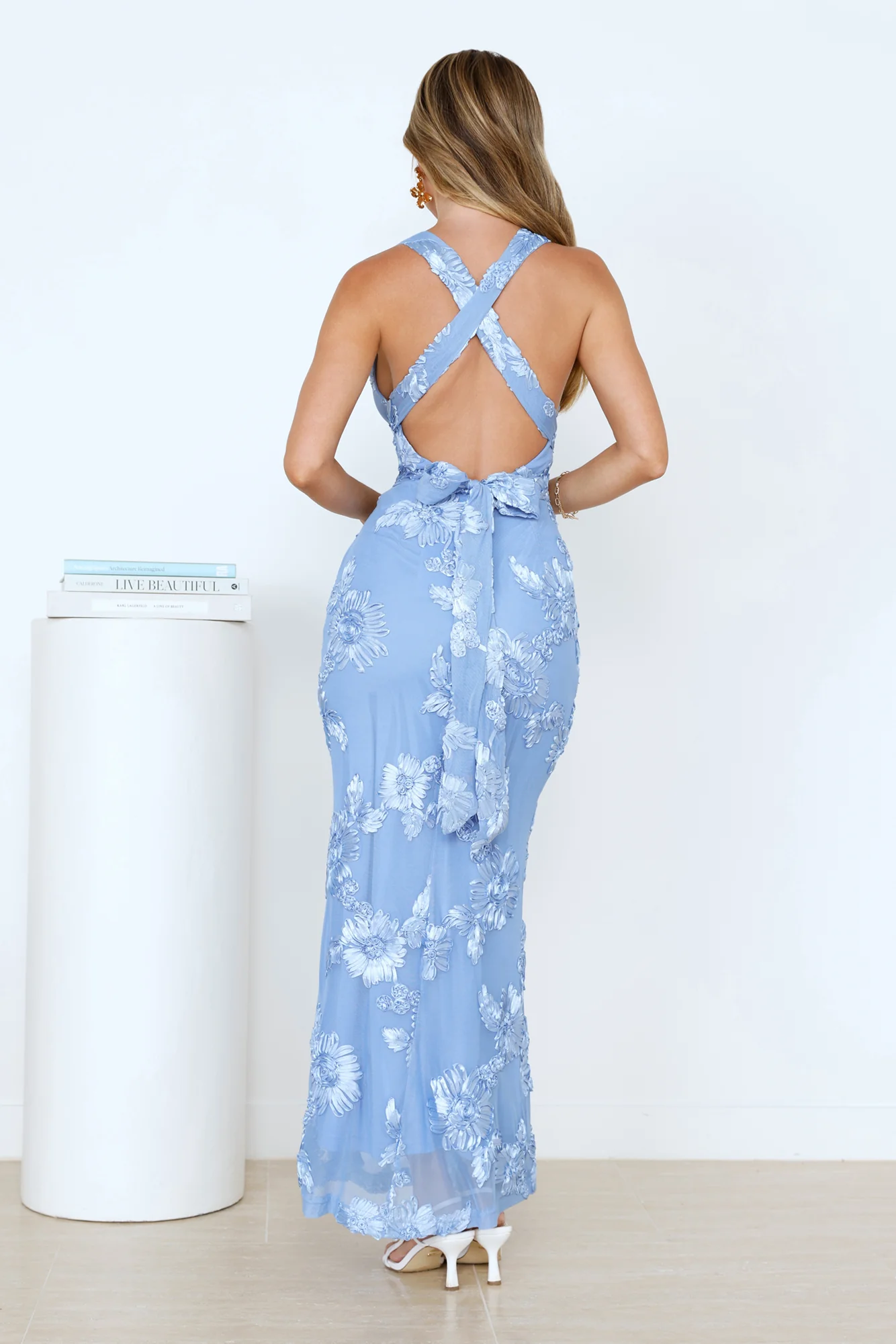 Lime Light Mesh Halter Maxi Dress Blue - luluinthesky