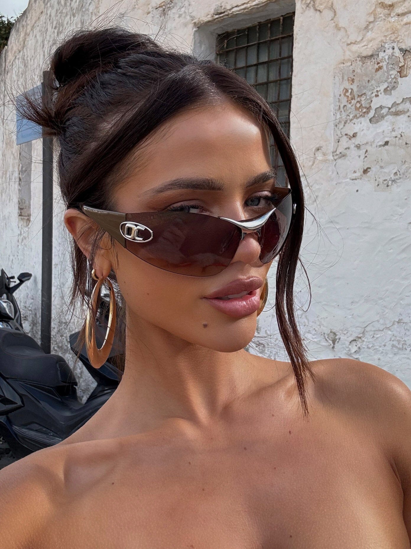 SIGNATURE FRAMELESS SUNGLASSES TAN - luluinthesky