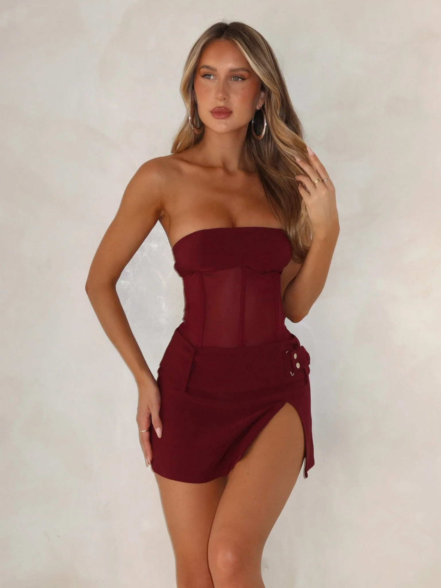 BEAU MINI DRESS BURGUNDY - luluinthesky