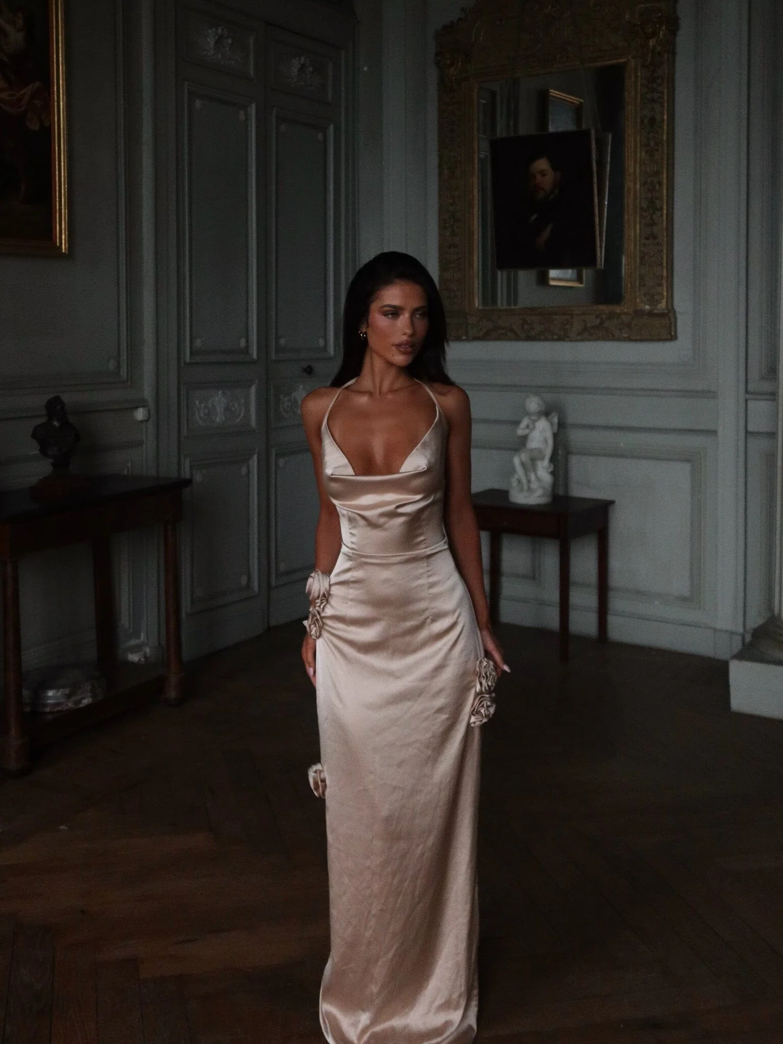 ABELLA SATIN MAXI DRESS IVORY - luluinthesky