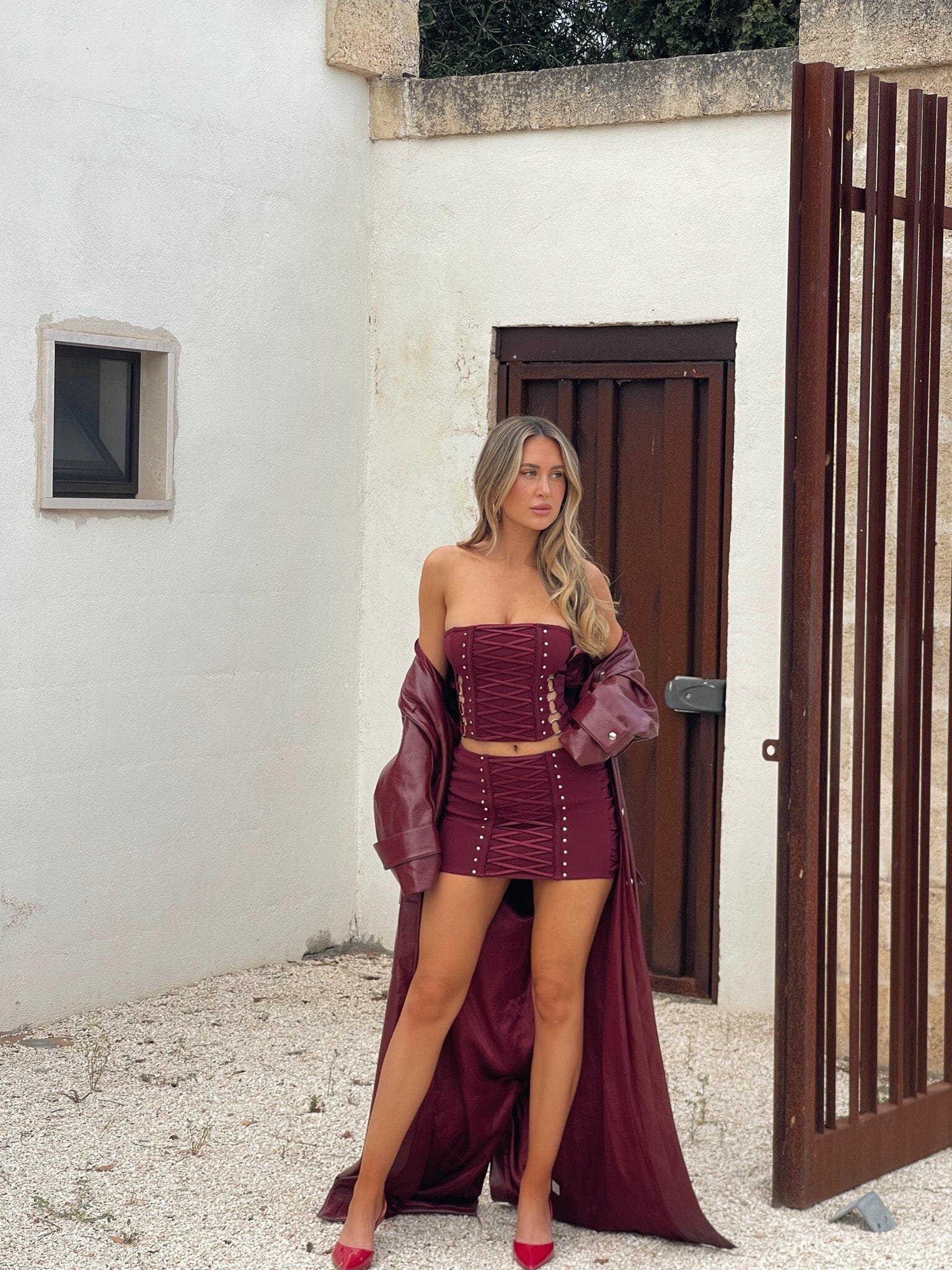 MARTINE MINI SKIRT BURGUNDY - luluinthesky