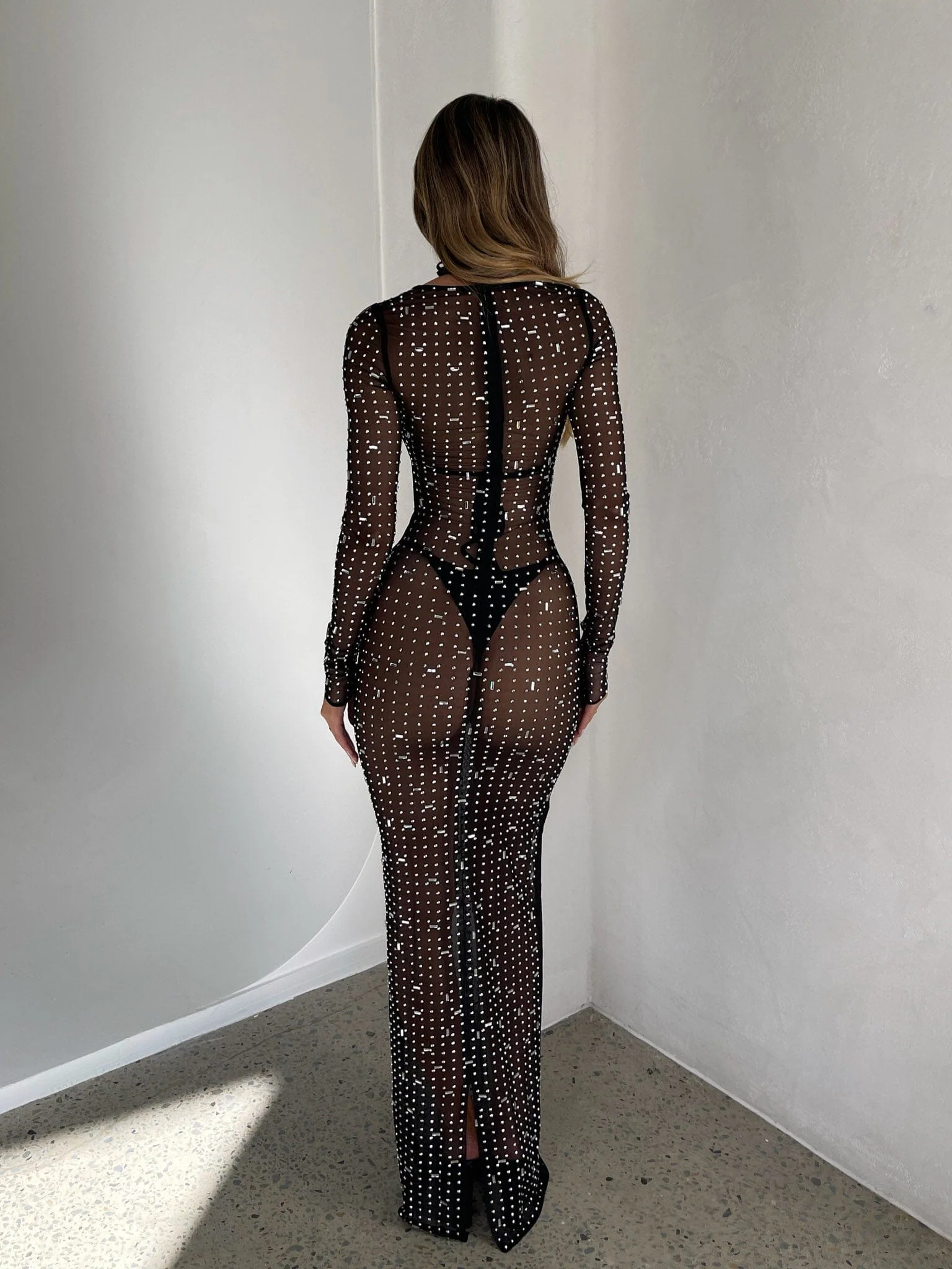 CIARAN LONG SLEEVE MAXI DRESS BLACK SPARKLE - luluinthesky