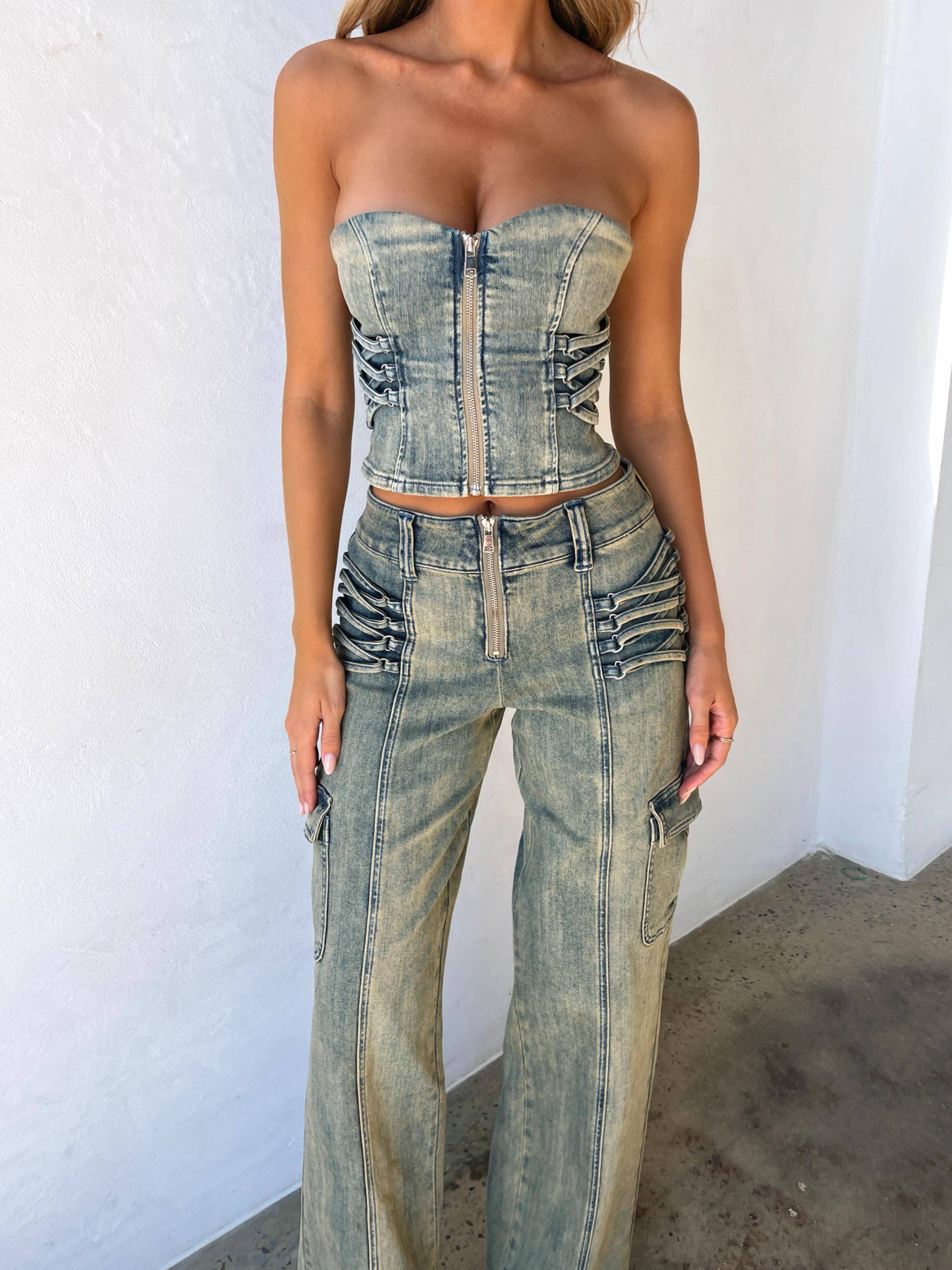 JOELLE CORSET TOP DENIM - luluinthesky