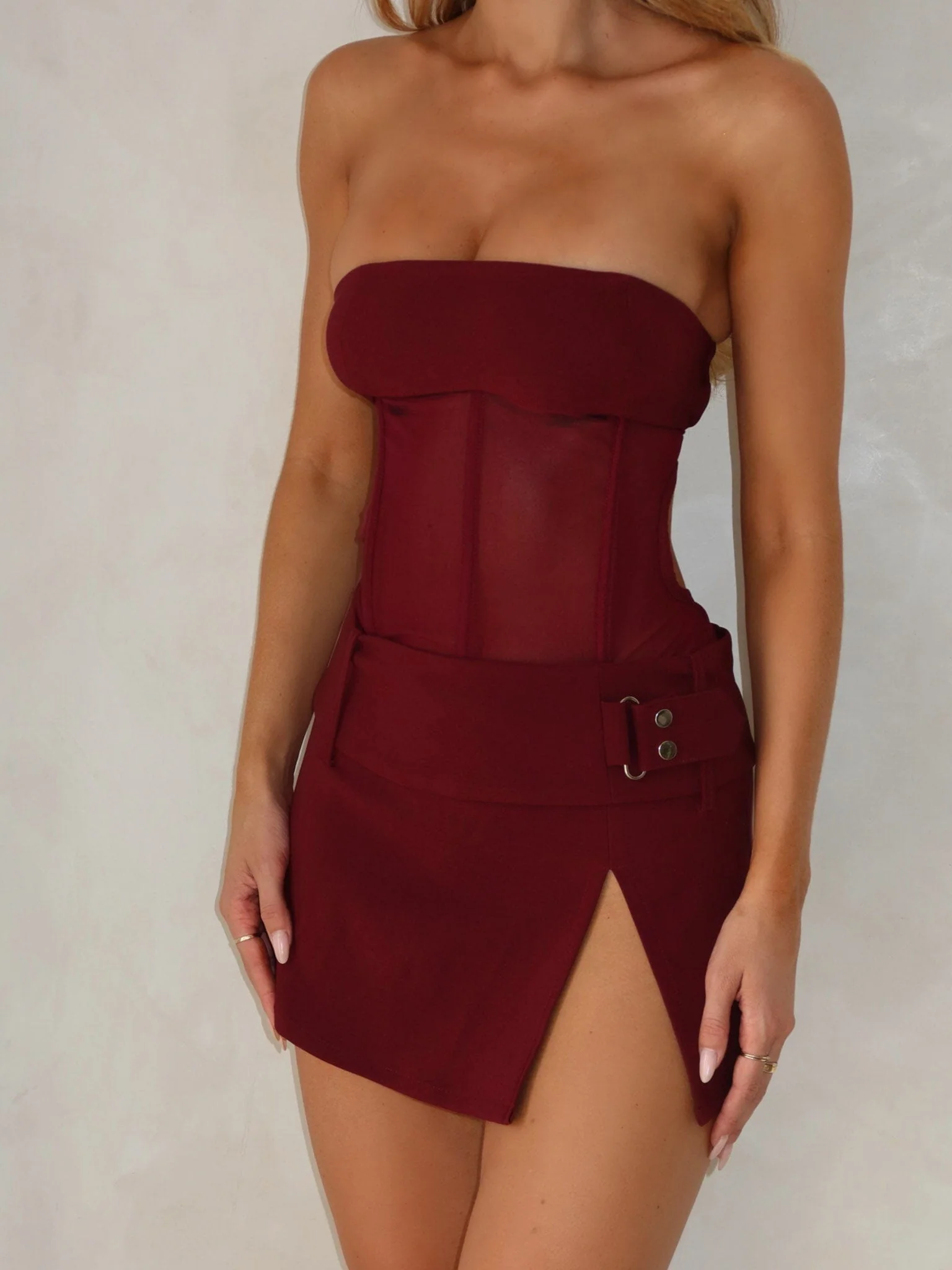BEAU MINI DRESS BURGUNDY - luluinthesky