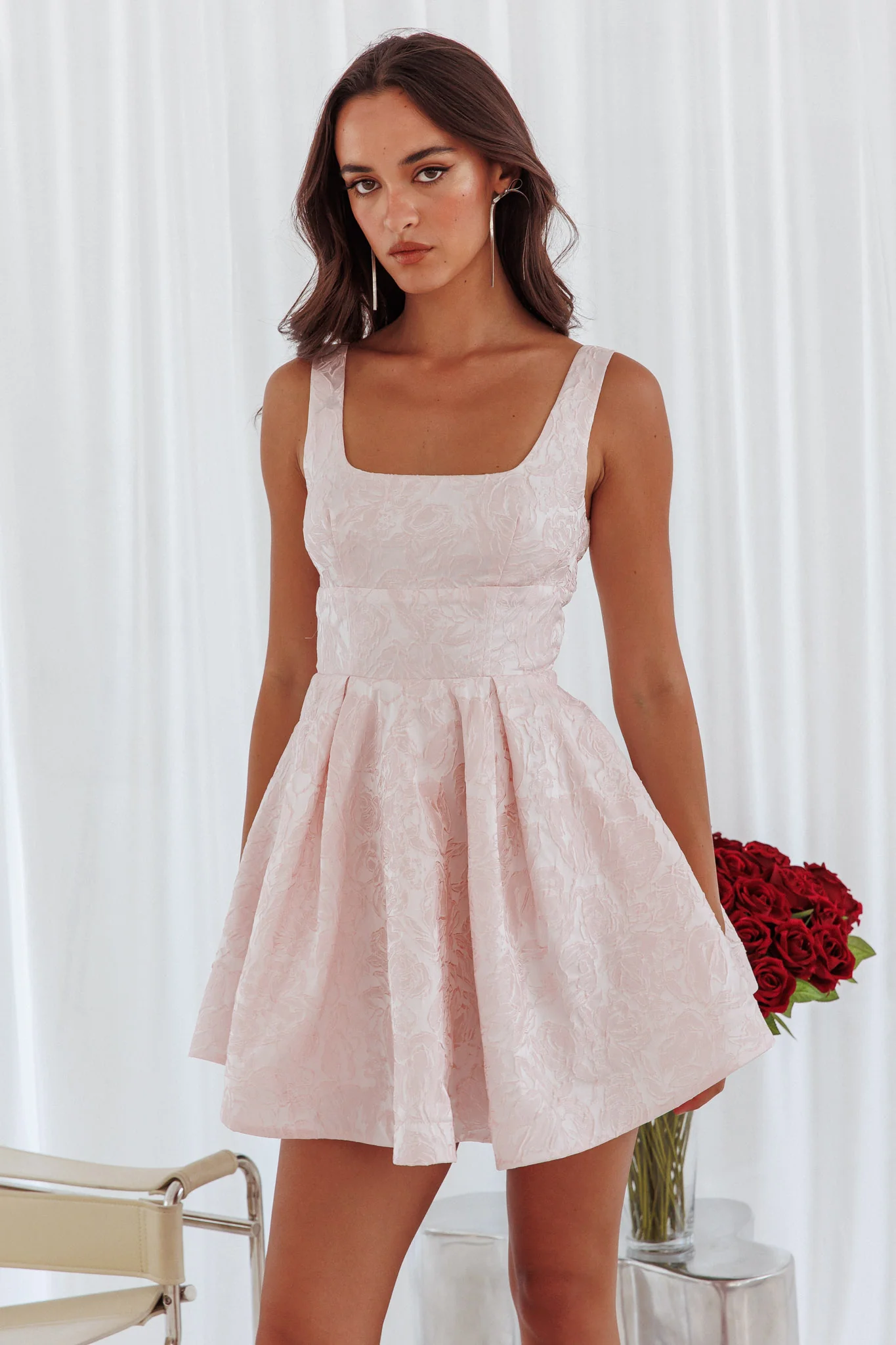 Belle Enchante Jacquard Mini Dress Pink - luluinthesky