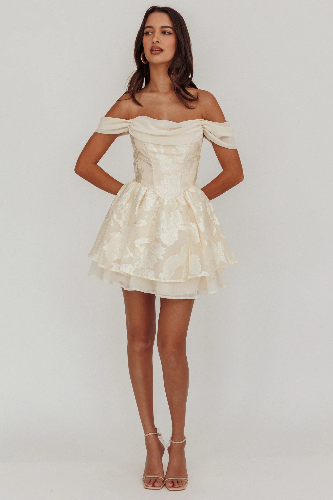 Lusting Off Shoulder Mini Dress Cream - luluinthesky