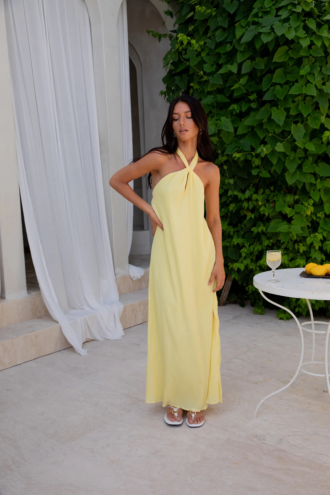 Isle Of Chic Halter Maxi Dress Yellow - luluinthesky
