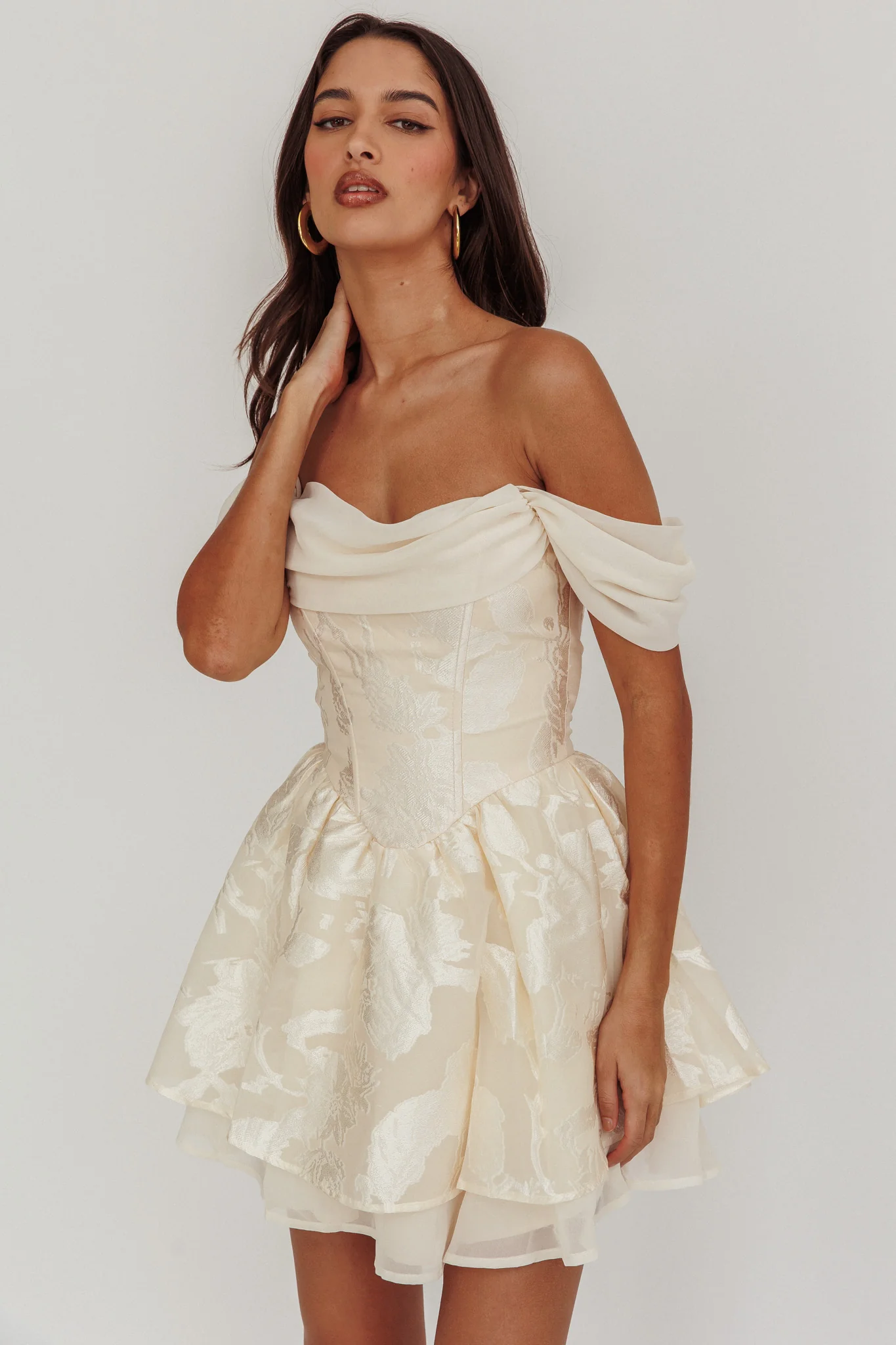 Lusting Off Shoulder Mini Dress Cream - luluinthesky