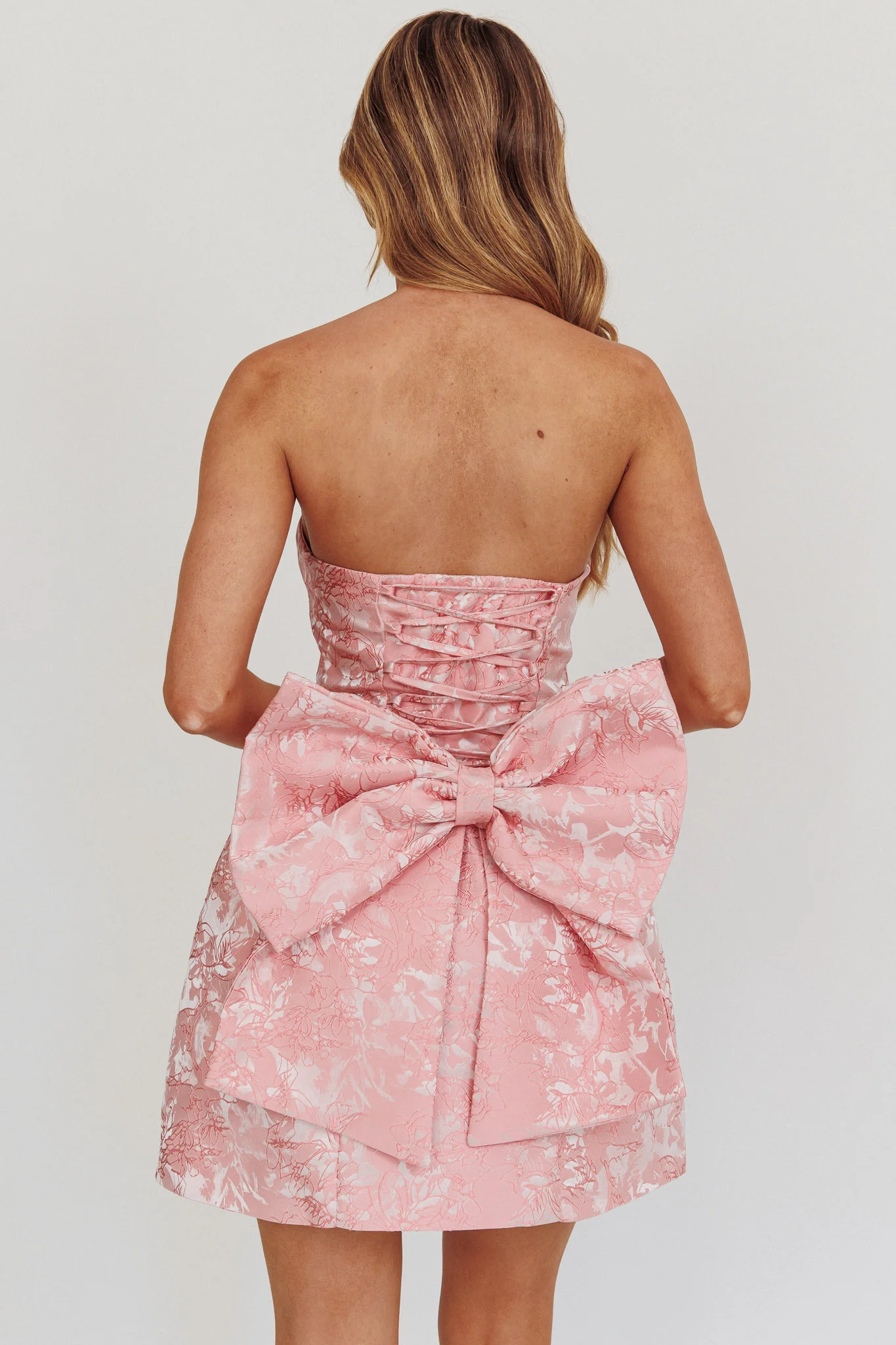 Melty Kisses Bow Mini Dress Pink - luluinthesky
