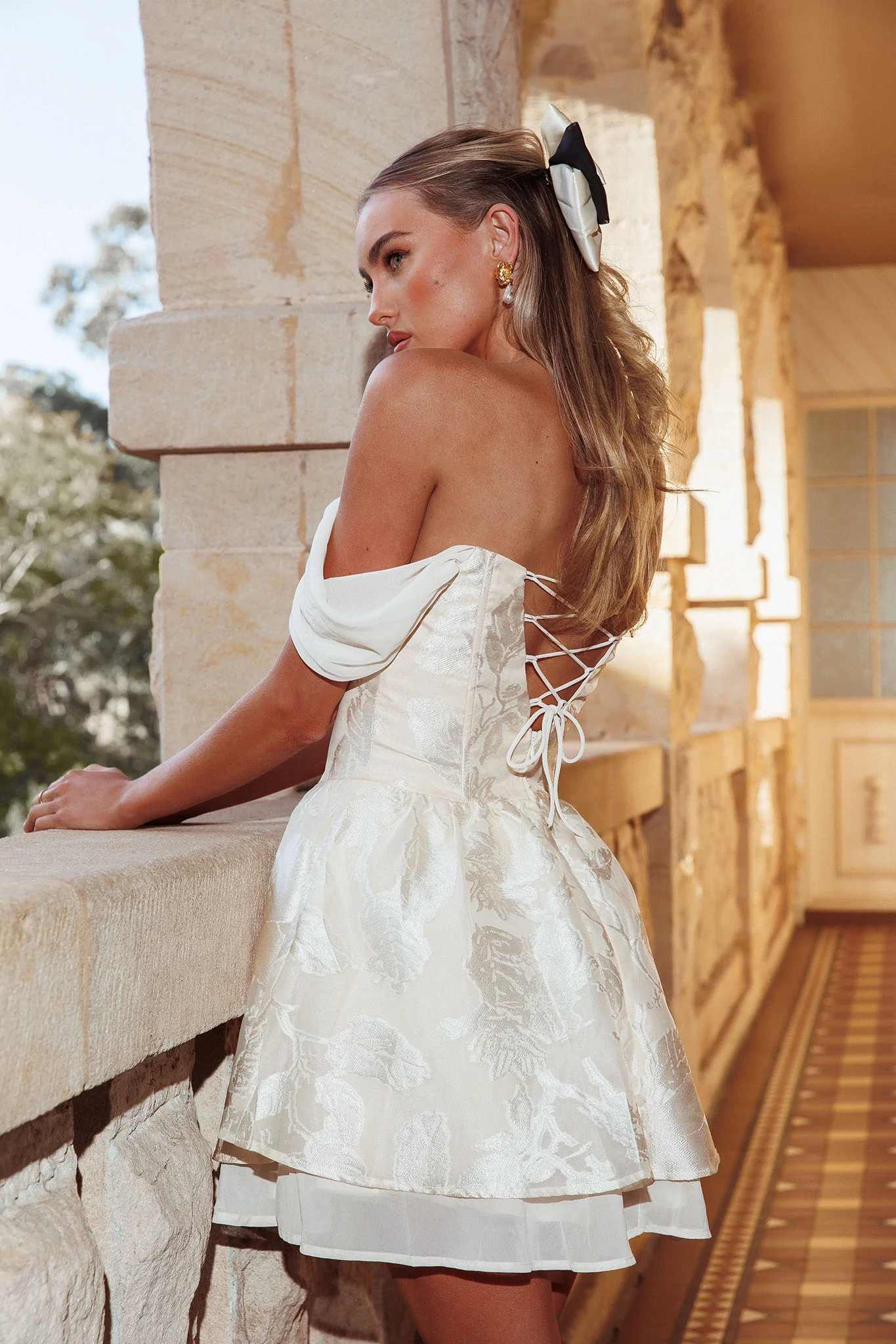 Lusting Off Shoulder Mini Dress Cream - luluinthesky